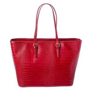 Persaman New York Penny Croc-Embossed Leather Tote, Red